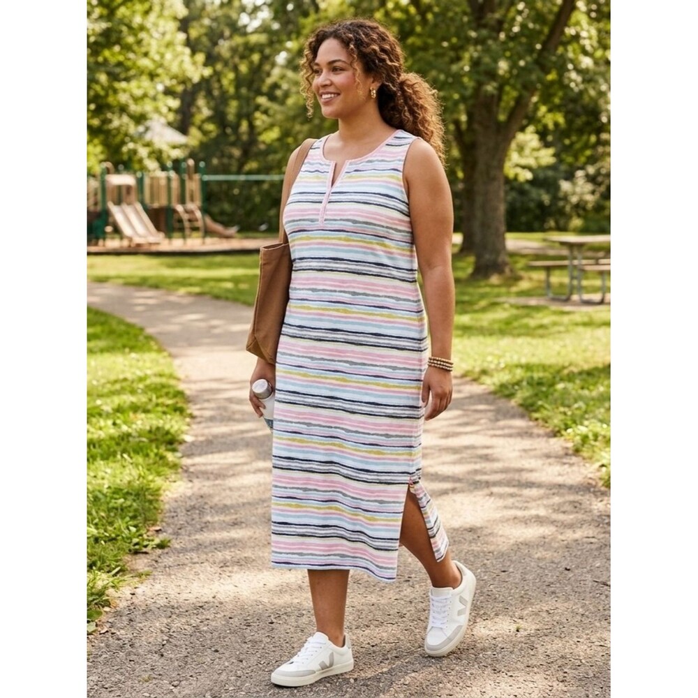 T By Talbots White & Multicolor Striped Sleeveless Midi Dress Size 1X
